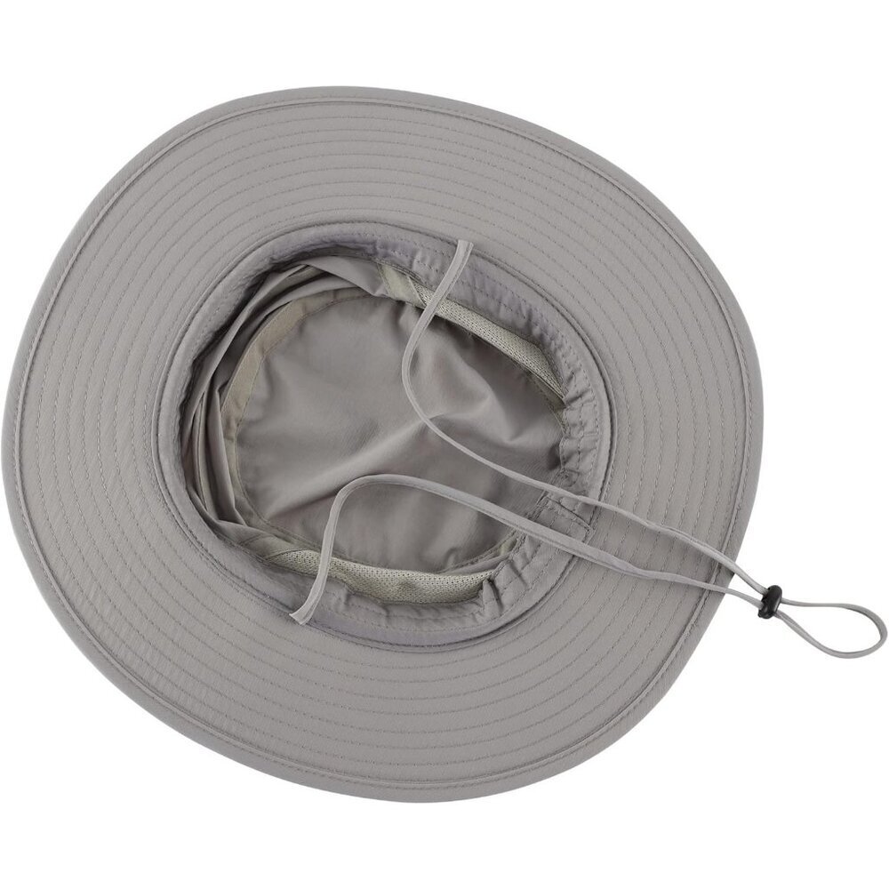 Unisex Light Grey 100%Polyester Wide Brim Mesh Chin Strap Classic Hiking Sun Hat - Picture 5 of 7